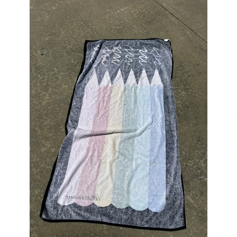 Vintage Terrimondo Colored Pencil Beach Towel Marianne Israel Cotton 52x30 Black